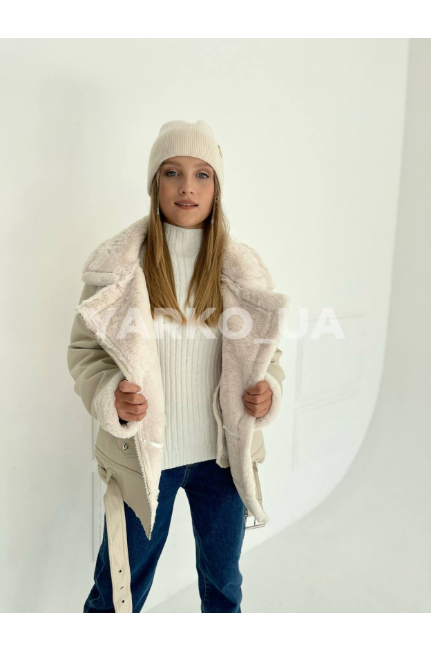 Дублянка для дівчат на зиму 299 з штучним хутром молочна Aviator 164(р)