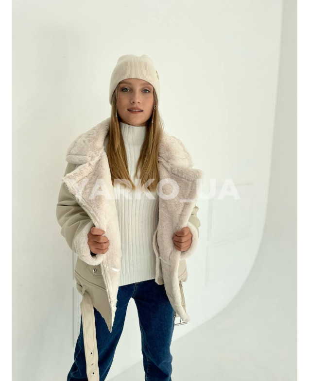 Дублянка для дівчат на зиму 299 з штучним хутром молочна Aviator 164(р)