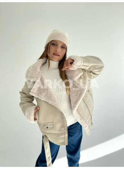 Дублянка для дівчат на зиму 299 з штучним хутром молочна Aviator 164(р)