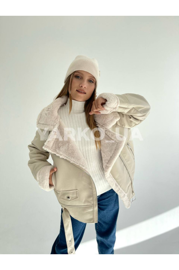 Дублянка для дівчат на зиму 299 з штучним хутром молочна Aviator 164(р)