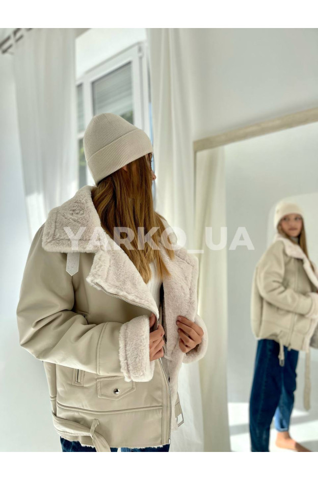 Дублянка для дівчат на зиму 299 з штучним хутром молочна Aviator 164(р)