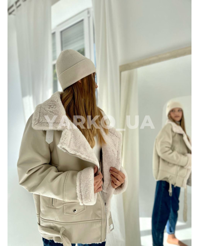 Дублянка для дівчат на зиму 299 з штучним хутром молочна Aviator 164(р)