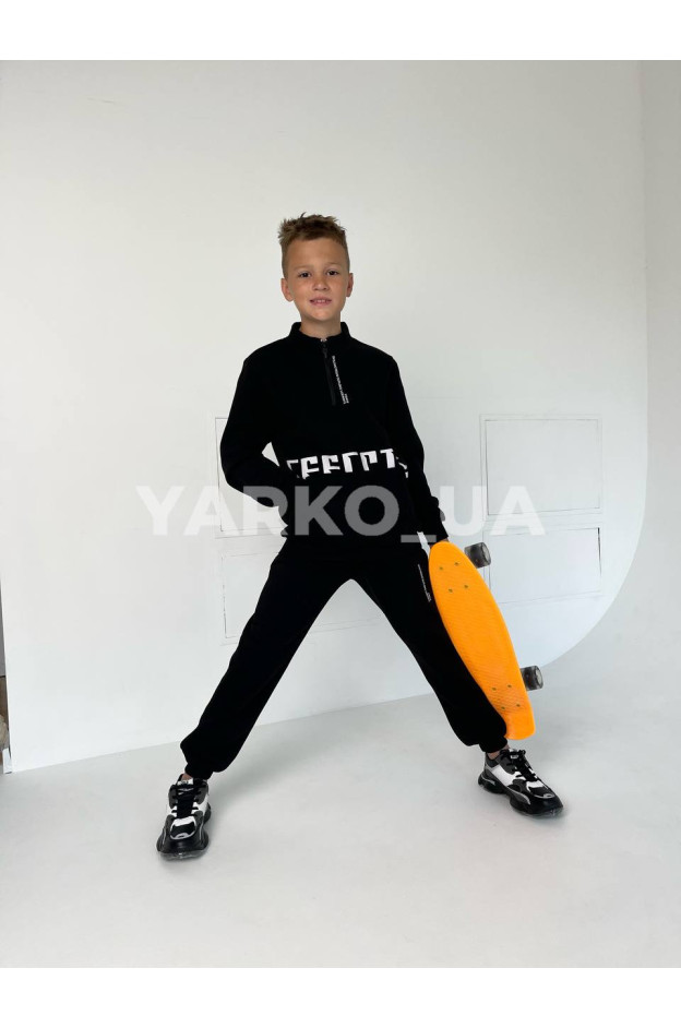 Костюм спортивний для хлопців на зиму 1001 з котону з флісом чорний Fraye на блискавці 134(р)