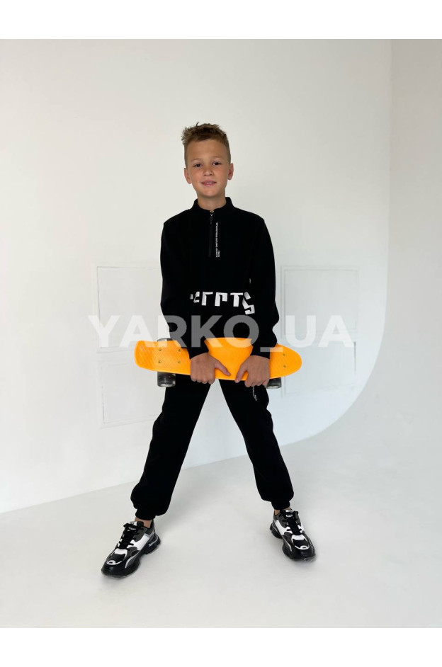 Костюм спортивний для хлопців на зиму 1001 з котону з флісом чорний Fraye на блискавці 134(р)
