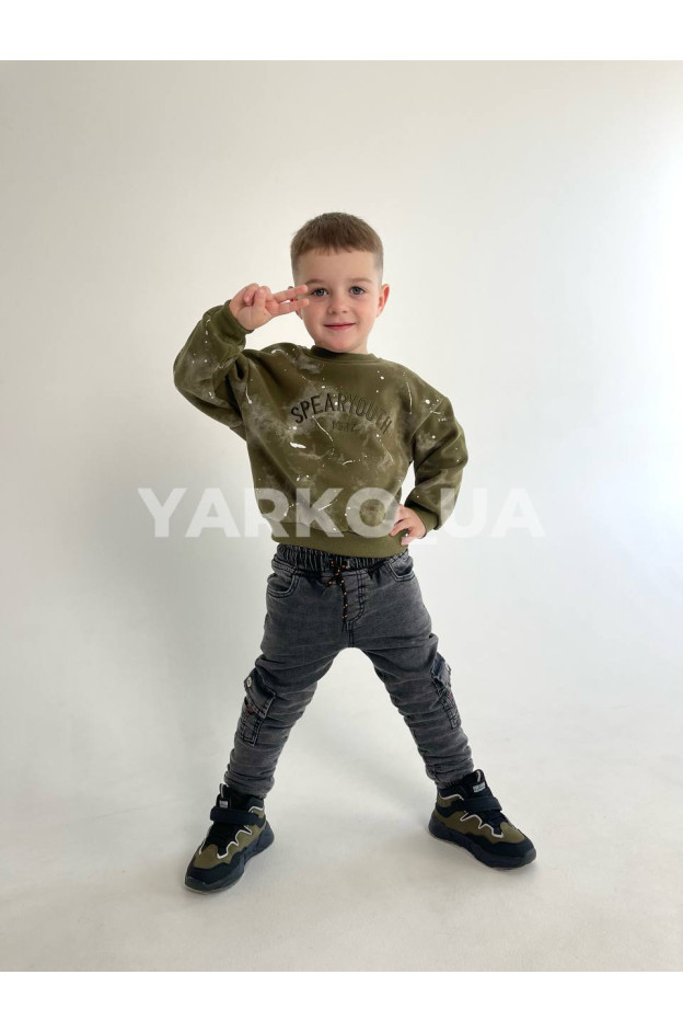 Джинси для хлопчиків на зиму 1566 з котону з велсофтом темний сірий бокові кишені 122(р)