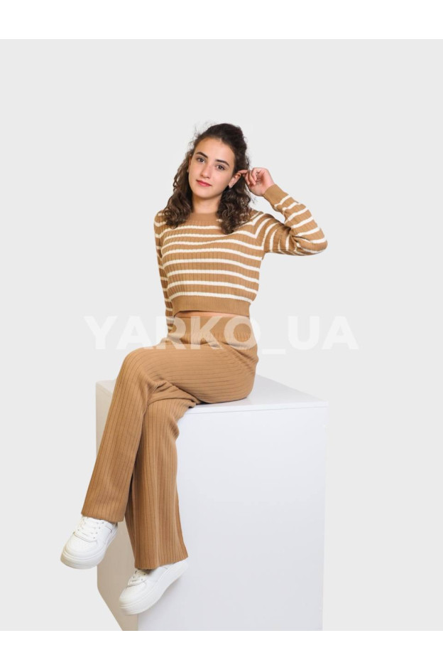 Костюм для дівчат на весну/осінь 10288 з котону і акрилу мокко палаццо 158-170(р)