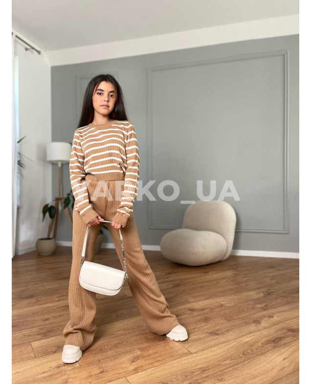 Костюм для дівчат на весну/осінь 10288 з котону і акрилу мокко палаццо 158-170(р)