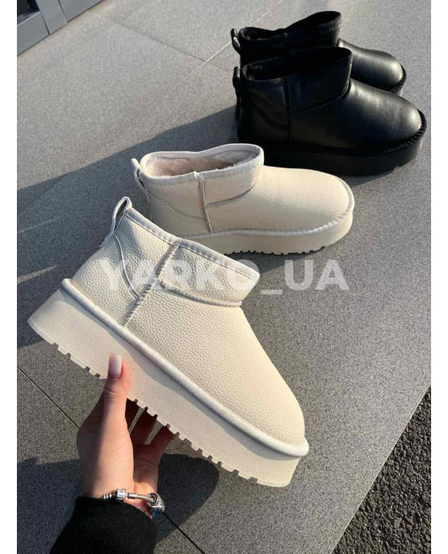 Угги для дівчат на зиму 228520 зернисті з натуральної шкіри з хутром лате платформа 41(р)