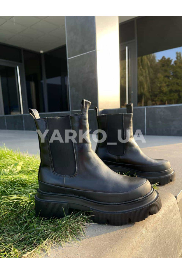 Челсі для дівчат весна/осінь K-1-1155 обод чорні з натуральної шкіри з байкою 36(р)