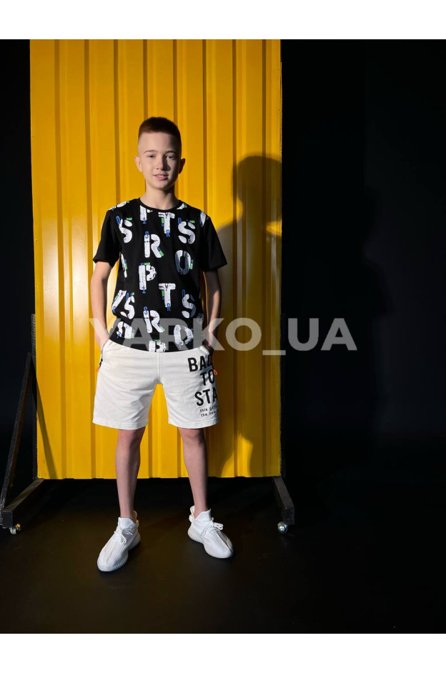 Шорти DOFFBI для хлопчиків на літо 6196-2 котон білий/чорний BACK 110(р)