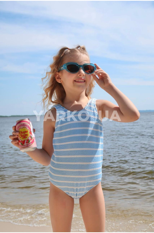Купальник Look-Fashion для дівчаток на літо F621 поліамід блакитний суцільний смужка 110(р)