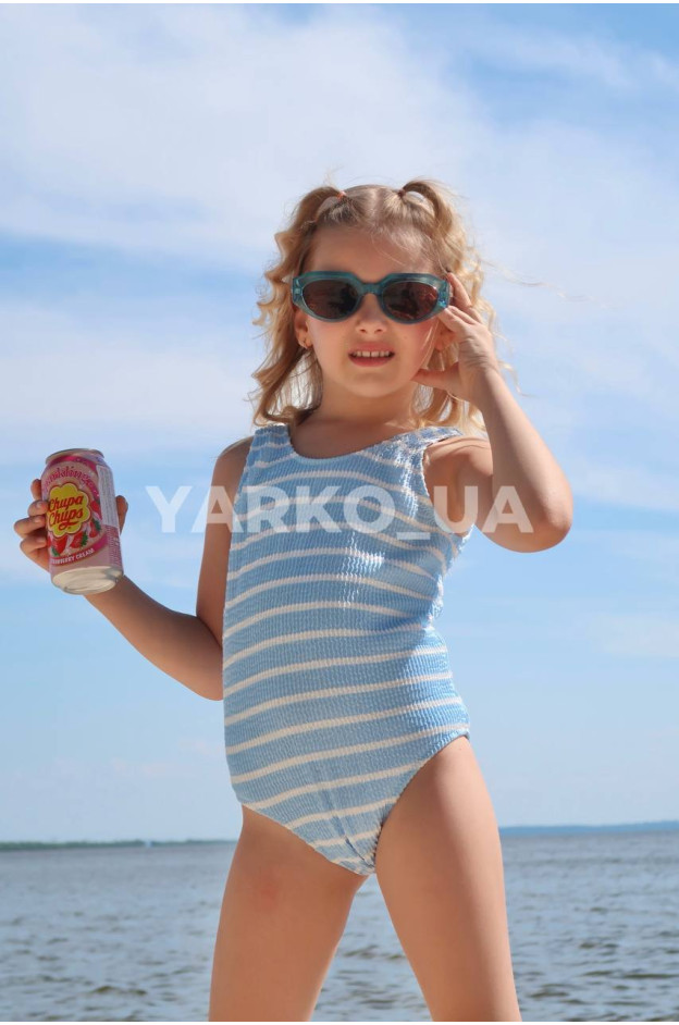 Купальник Look-Fashion для дівчаток на літо F621 поліамід блакитний суцільний смужка 110(р)