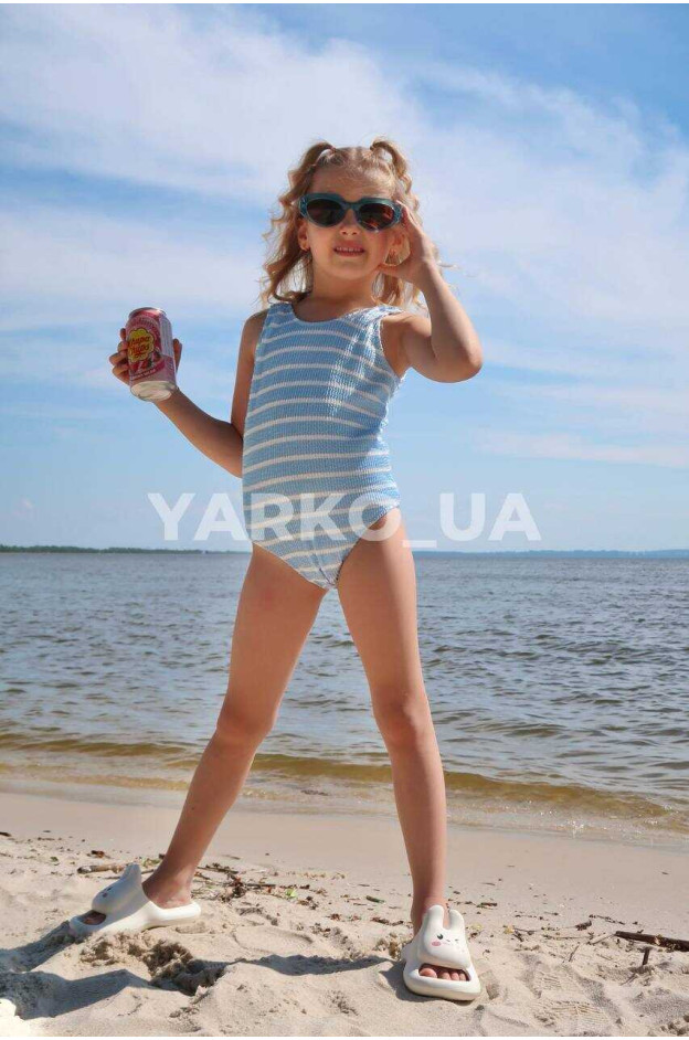 Купальник Look-Fashion для дівчаток на літо F621 поліамід блакитний суцільний смужка 110(р)