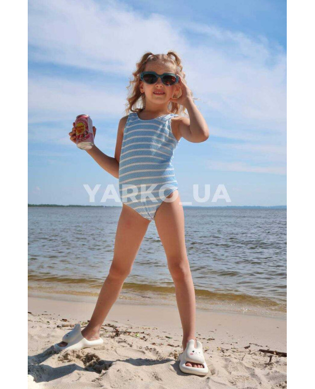 Купальник Look-Fashion для дівчаток на літо F621 поліамід блакитний суцільний смужка 110(р)