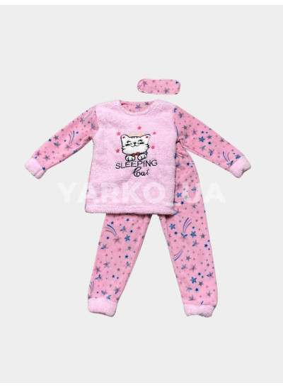 Піжама для дівчинки на зиму 1362 велсофт рожевий sleeping Cat 110(р)