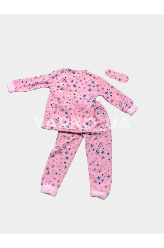 Піжама для дівчинки на зиму 1362 велсофт рожевий sleeping Cat 110(р)