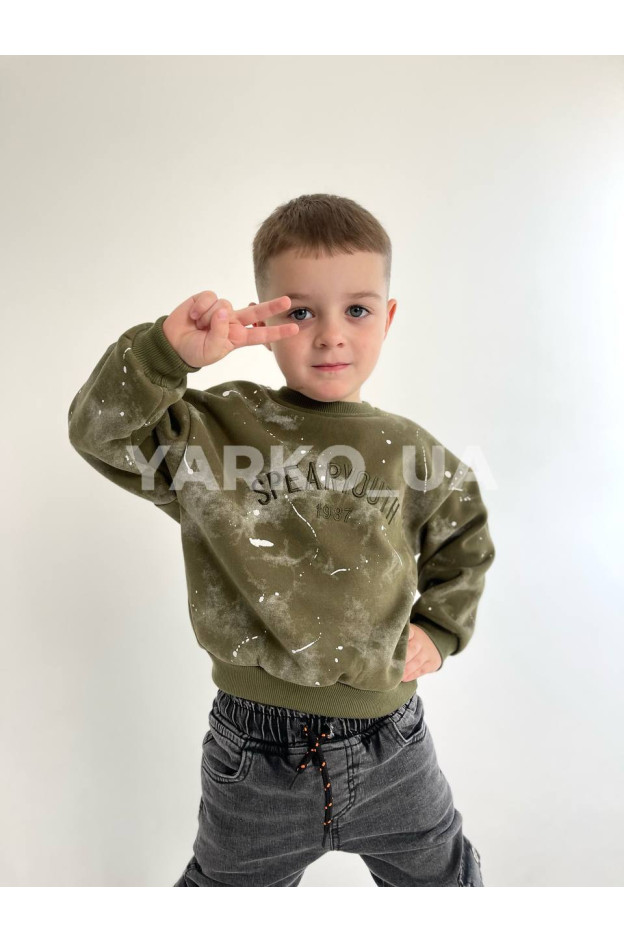Світшот для хлопчиків на зиму 23F27 з котону з велюром хакі Spearyouth 104(р)