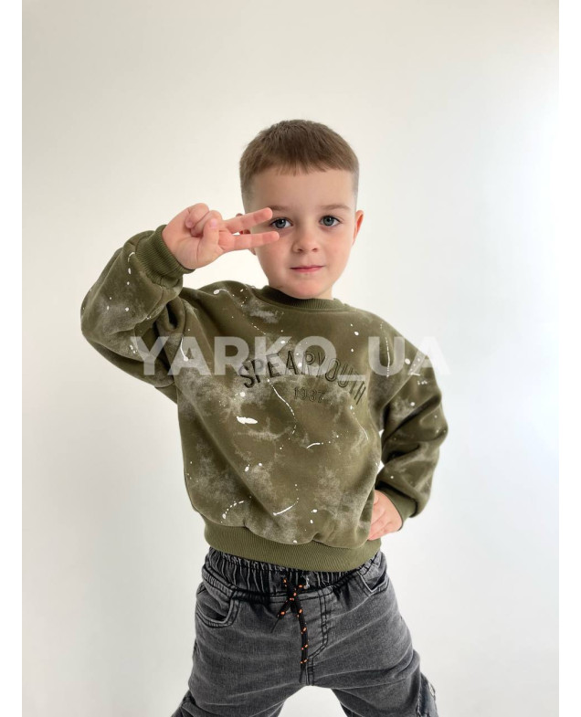 Світшот для хлопчиків на зиму 23F27 з котону з велюром хакі Spearyouth 104(р)