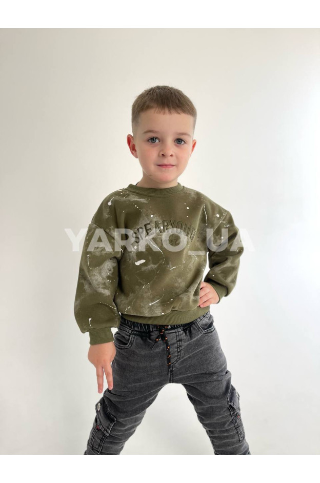 Світшот для хлопчиків на зиму 23F27 з котону з велюром хакі Spearyouth 104(р)