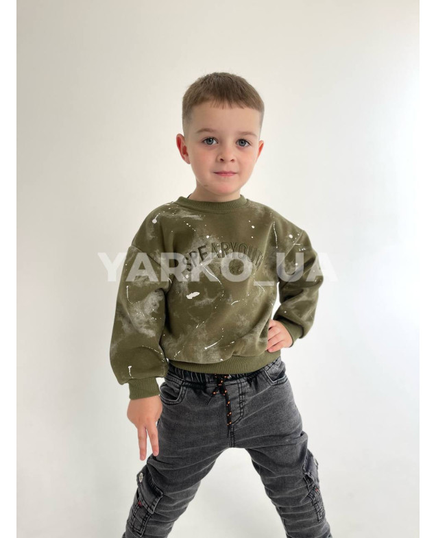 Світшот для хлопчиків на зиму 23F27 з котону з велюром хакі Spearyouth 104(р)