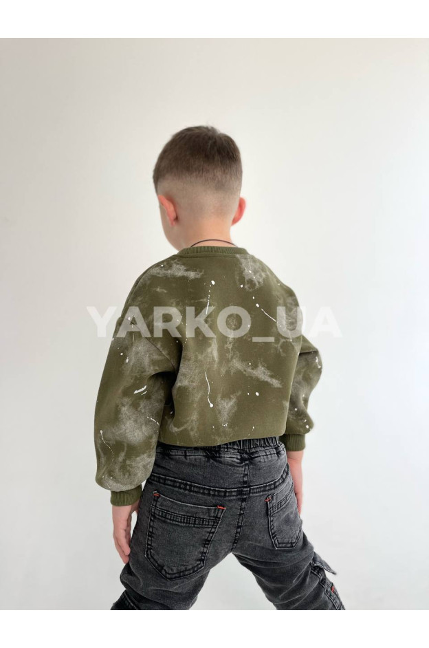 Світшот для хлопчиків на зиму 23F27 з котону з велюром хакі Spearyouth 104(р)