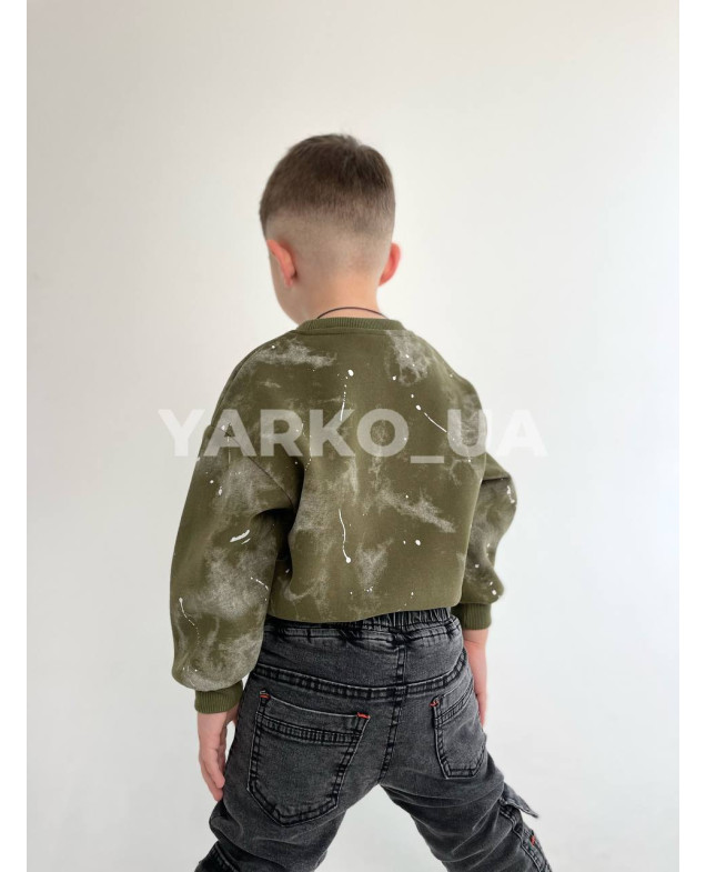 Світшот для хлопчиків на зиму 23F27 з котону з велюром хакі Spearyouth 104(р)