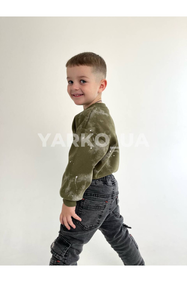 Світшот для хлопчиків на зиму 23F27 з котону з велюром хакі Spearyouth 104(р)