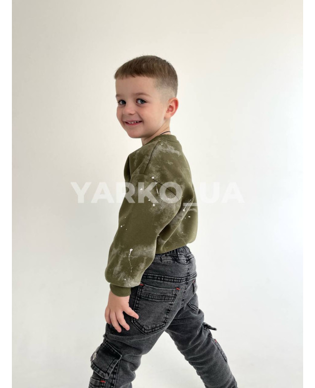 Світшот для хлопчиків на зиму 23F27 з котону з велюром хакі Spearyouth 104(р)