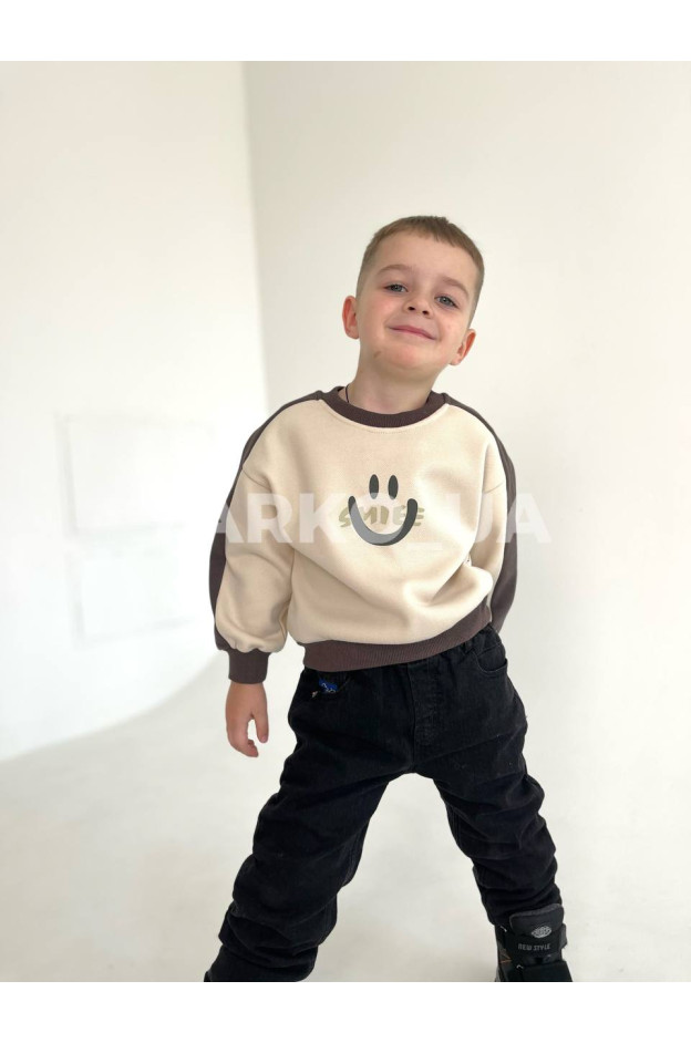 Світшот uni на зиму 23F40 з котону/велюру беж/коричневий Smile 104(р)