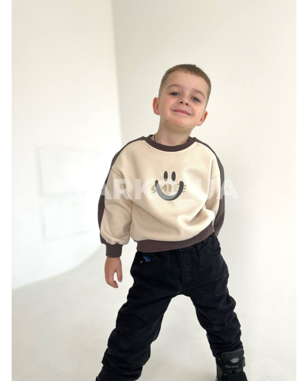 Світшот uni на зиму 23F40 з котону/велюру беж/коричневий Smile 104(р)