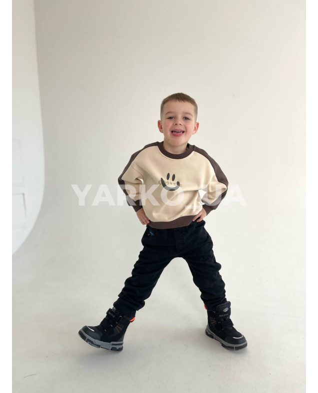 Світшот uni на зиму 23F40 з котону/велюру беж/коричневий Smile 104(р)