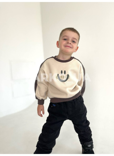 Світшот uni на зиму 23F40 з котону/велюру беж/коричневий Smile 110(р)