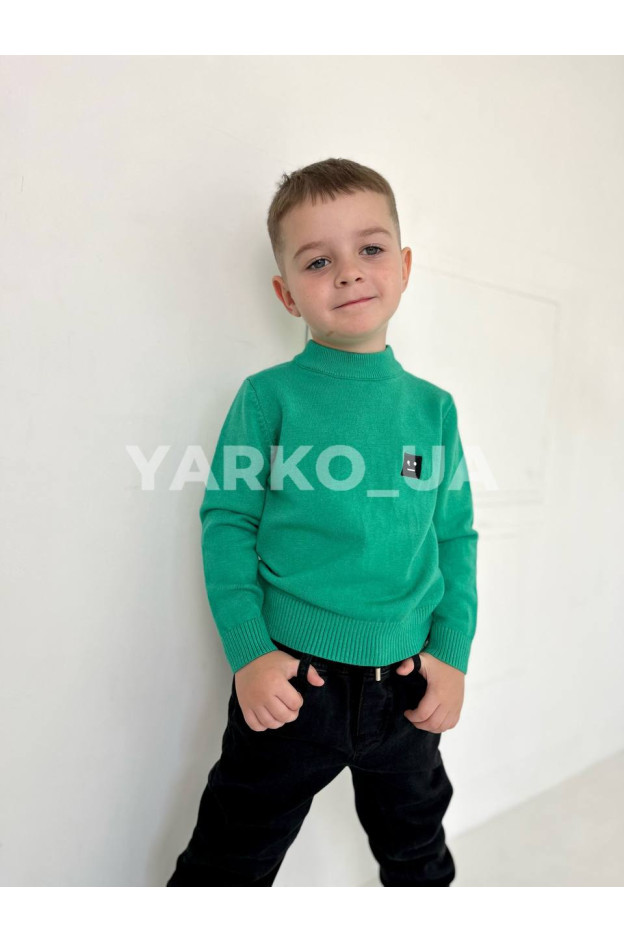 Светр для хлопчиків на зиму 2910 з віскози і акрилу зелений смайл-квадрат 116(р)