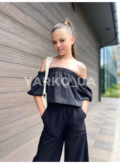 Блуза для дівчат 995036 з котону чорна Perfecto 134(р)