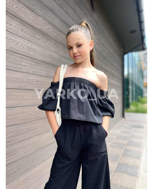 Блуза для дівчат 995036 з котону чорна Perfecto 134(р)