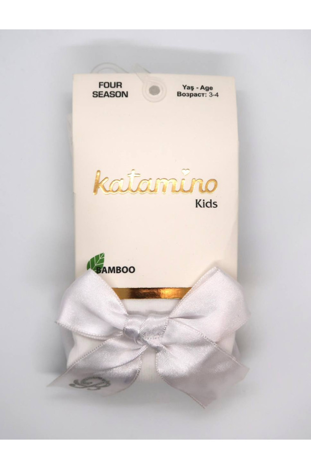 Колготи Katamino весна-осінь для дівчаток K32280 котон бант з літерою "B" білий 3-4(р) 