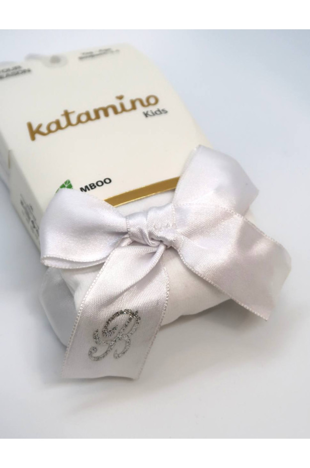 Колготи Katamino весна-осінь для дівчаток K32280 котон бант з літерою "B" білий 3-4(р) 