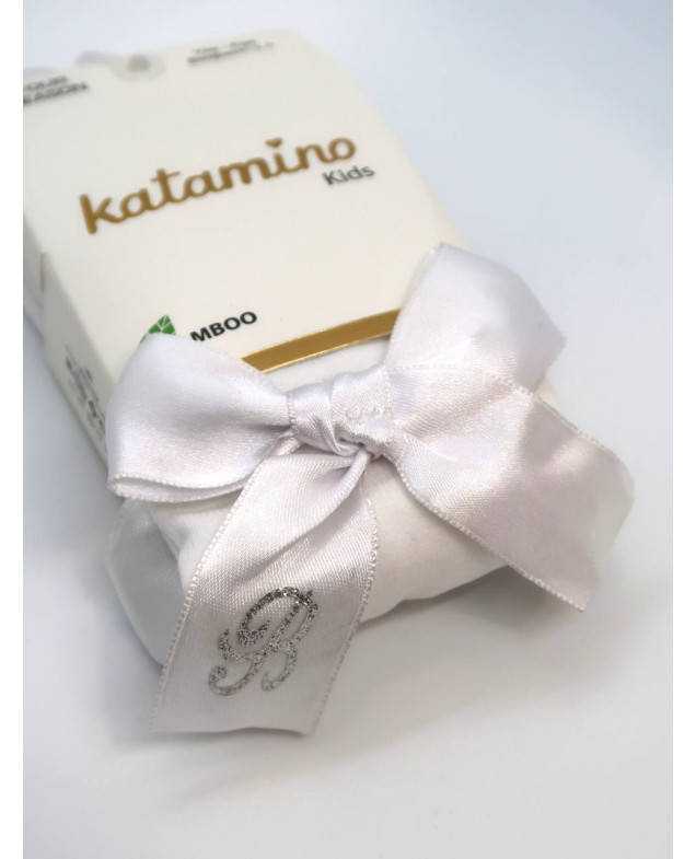 Колготи Katamino весна-осінь для дівчаток K32280 котон бант з літерою "B" білий 3-4(р) 