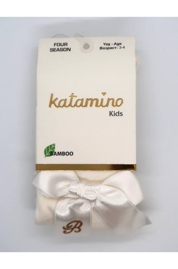 Колготи Katamino весна-осінь для дівчаток K32280 котон бант з літерою "B" молочний 3-4(р) 