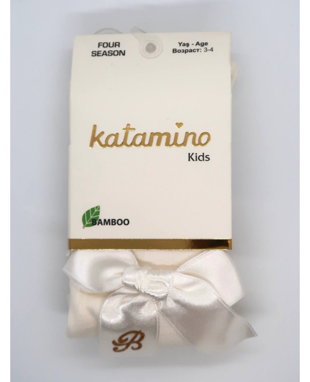 Колготи Katamino весна-осінь для дівчаток K32280 котон бант з літерою "B" молочний 3-4(р) 