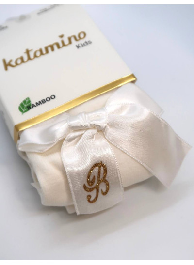 Колготи Katamino весна-осінь для дівчаток K32280 котон бант з літерою "B" молочний 3-4(р) 