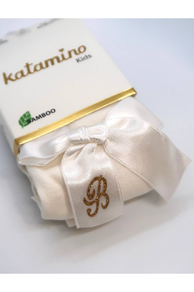 Колготи Katamino весна-осінь для дівчаток K32280 котон бант з літерою "B" молочний 3-4(р) 