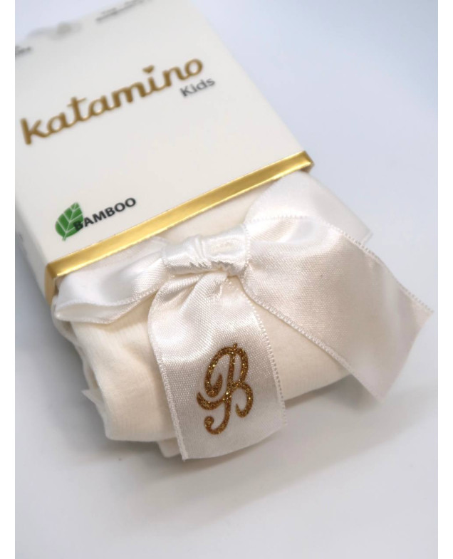 Колготи Katamino весна-осінь для дівчаток K32280 котон бант з літерою "B" молочний 3-4(р) 