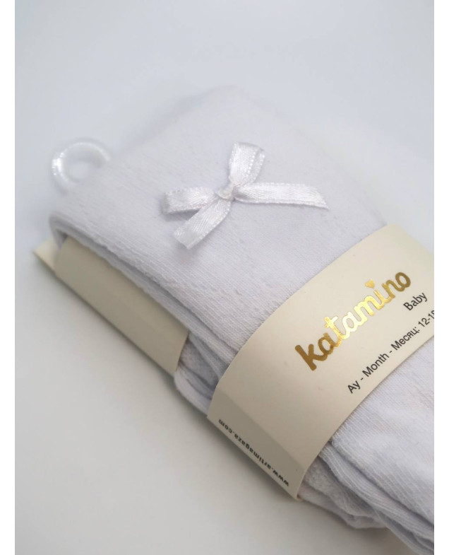 Колготи Katamino весна-осінь для дівчаток K31044 котон бантик mini білий 12-18(р) 