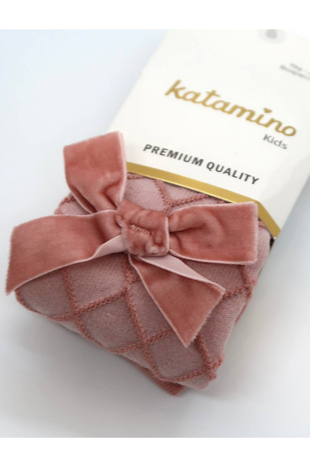 Колготи Katamino для дівчат весна/осінь K32248 котон пудра бант велюр 3-4(р)