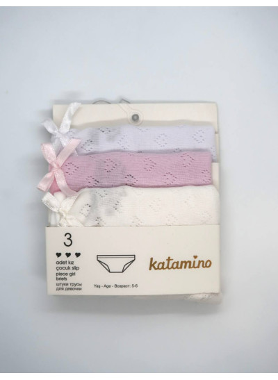 Труси Katamino для дівчат K12801 котон білий/молочний/рожевий набір 3 штуки 5-6(р)