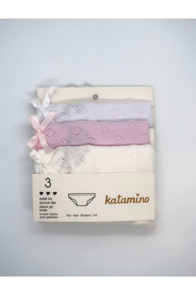Труси Katamino для дівчат K12801 котон білий/молочний/рожевий набір 3 штуки 5-6(р)