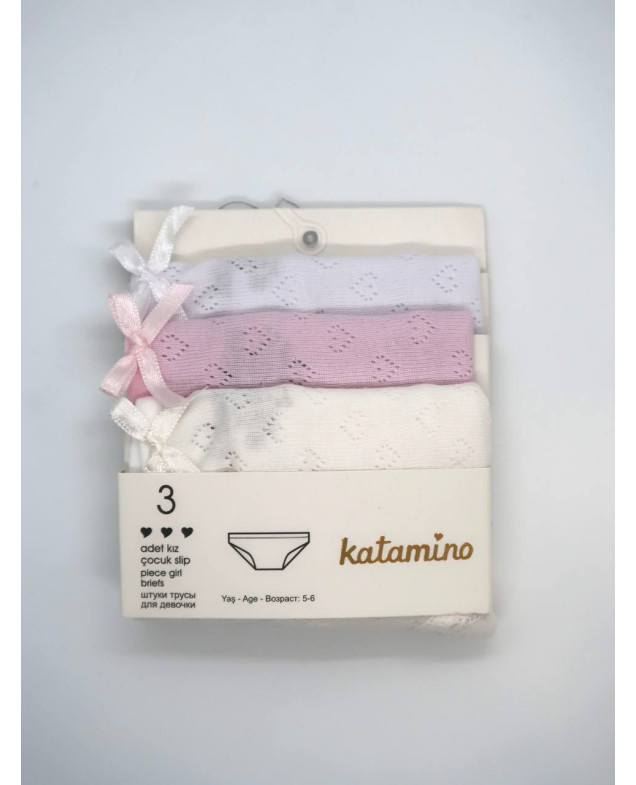 Труси Katamino для дівчат K12801 котон білий/молочний/рожевий набір 3 штуки 5-6(р)