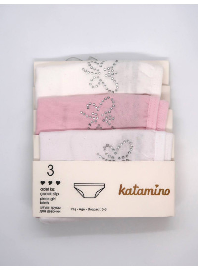 Труси Katamino для дівчат K128422 котон білий/молочний/рожевий 3 штуки стрази 5-6(р)