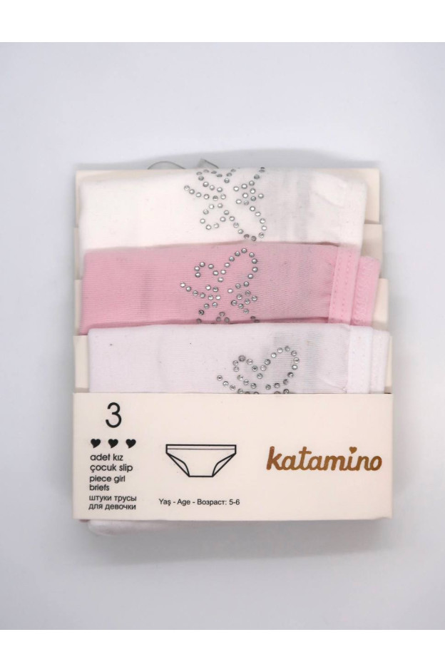 Труси Katamino для дівчат K128422 котон білий/молочний/рожевий 3 штуки стрази 5-6(р)